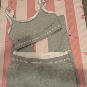 ALO Yoga Gray Sports Bra and Shorts Set